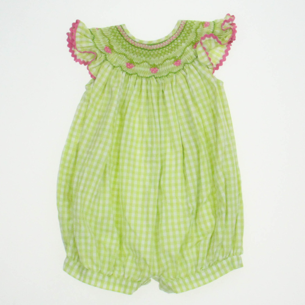 Little Threads Girls Green | White Romper size: 9 Months